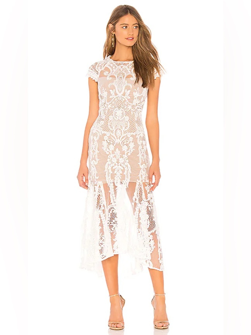 Bronx and Banco Ivory Lace Appliqué Sheath Dress